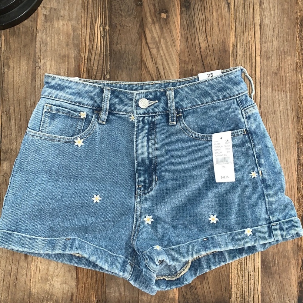 PacSun Raining Daisy Denim Mom Shorts